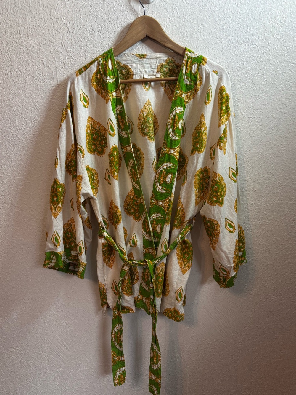 Haute Hippie Linen Blend Paisley Belted Kimono Wrap Jacket Large - Picture 4 of 7